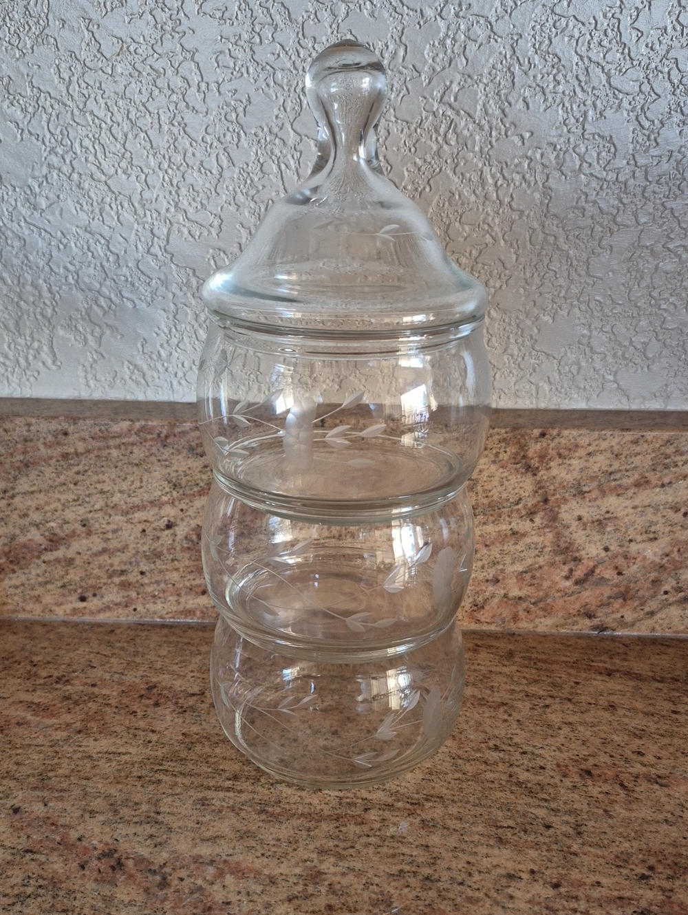 Princess House Heritage Vintage Clear Three-Tier Glass Canister Candy with Lid